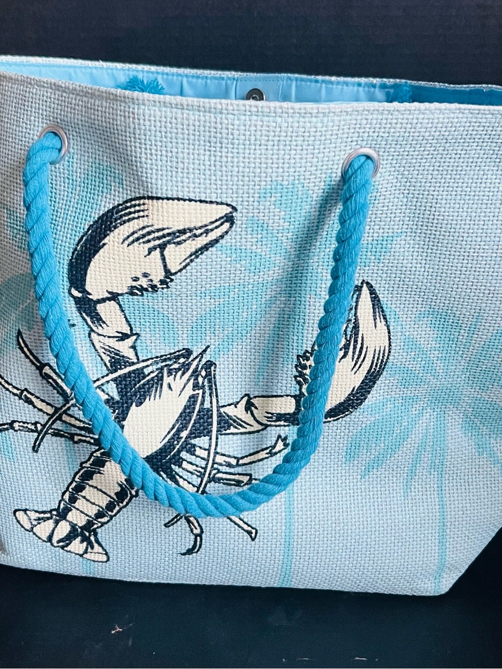 Beach Tote with Lobster Print in Aqua Blue